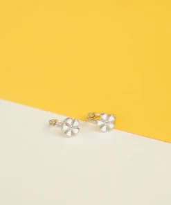Uri Flower Tiny Huggie Earrings (Silver)